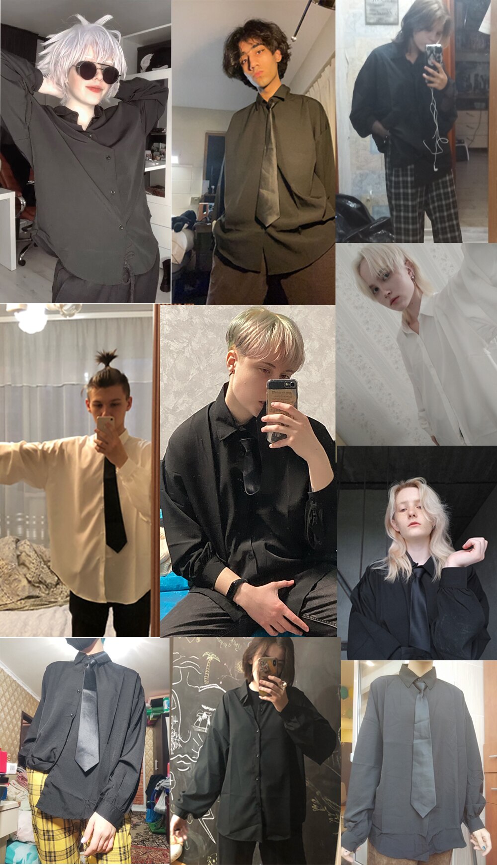 Black Long-sleeved Shirts Men Korean Comfortable Blouses Casual Loose Single Breasted Shirt With Tie Black Long-sleeved Shirts Men Korean Comfortable Blouses Casual Loose Single Breasted Shirt With Tie