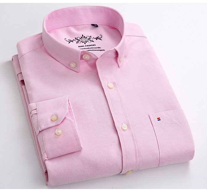 Men's Long Sleeve Oxford Plaid Striped Casual Shirt Front Patch Chest Pocket Regular-fit Button-down Collar Thick Work Shirts