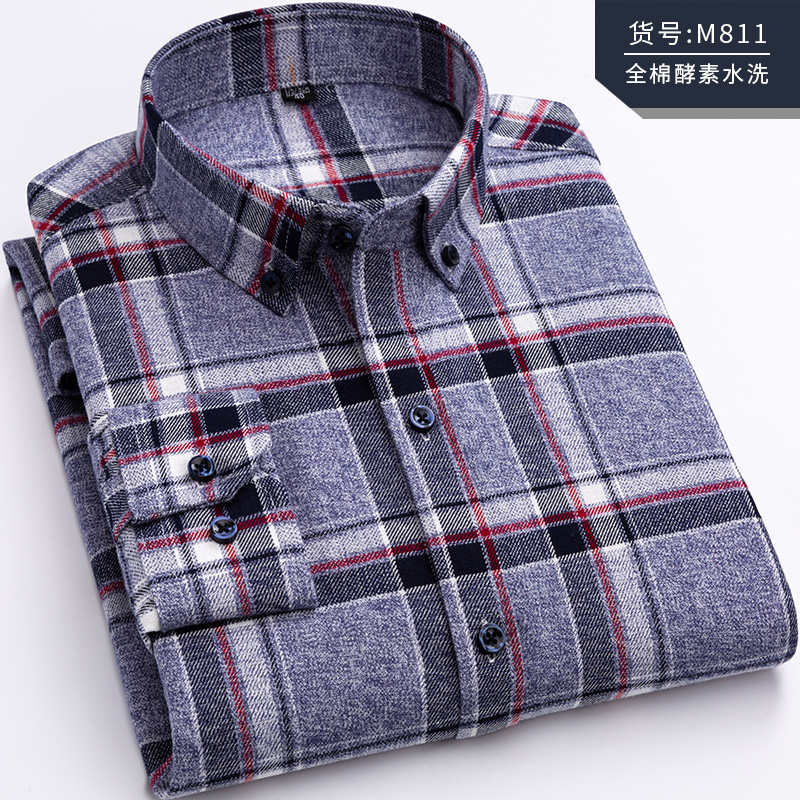 Pure Cotton Men's Plaid Shirt Long Sleeve Regular Fit Men Casual Oversized Shirt Leisure Autumn Male Blouse New Plus Size