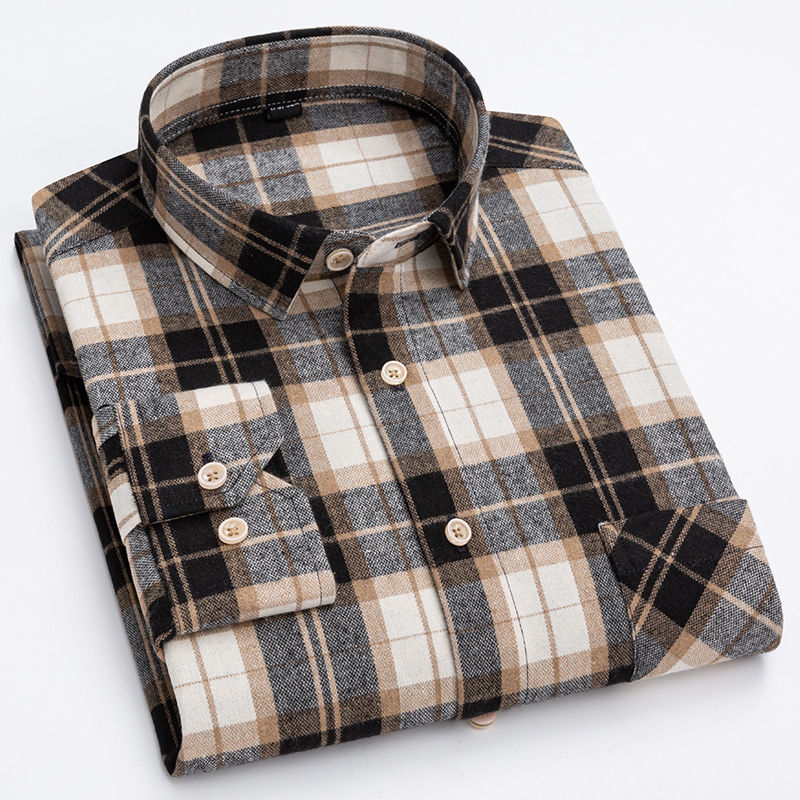 Pure Cotton Men's Plaid Shirt Long Sleeve Regular Fit Men Casual Oversized Shirt Leisure Autumn Male Blouse New Plus Size