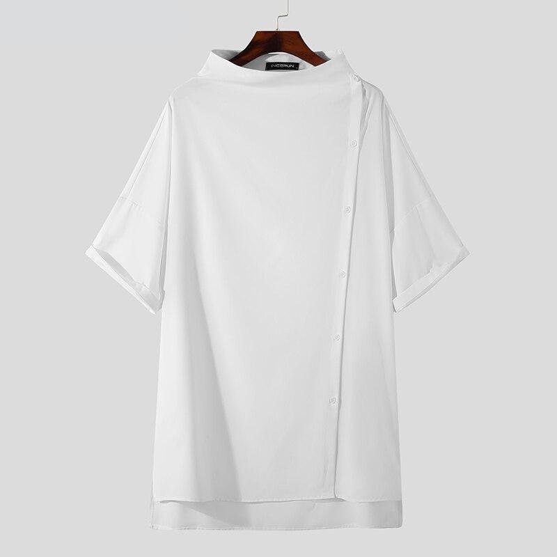 Handsome Well Fitting Men's Casual Shirts Solid Color Turtleneck Half Sleeve Button Up Camisa Masculina S-5XL INCERUN Tops 2023