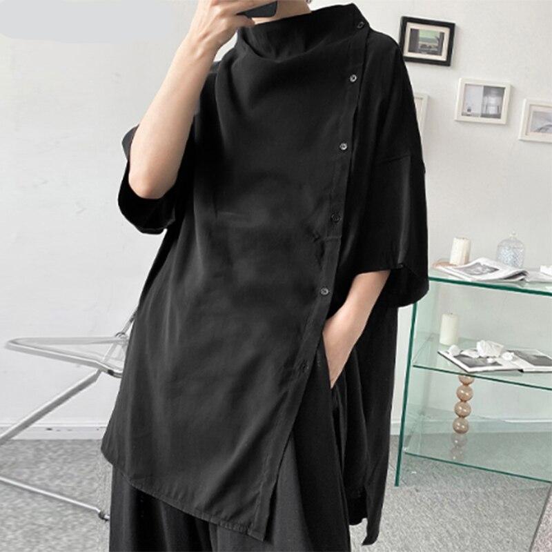 Handsome Well Fitting Men's Casual Shirts Solid Color Turtleneck Half Sleeve Button Up Camisa Masculina S-5XL INCERUN Tops 2023