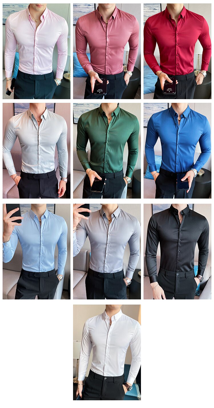 Plus Size 5XL-M British Style Solid Long Sleeve Shirt Men Clothing Simple Slim Fit Business Casual Chemise Homme Formal Wear Hot Plus Size 5XL-M British Style Solid Long Sleeve Shirt Men Clothing Simple Slim Fit Business Casual Chemise Homme Formal Wear Hot