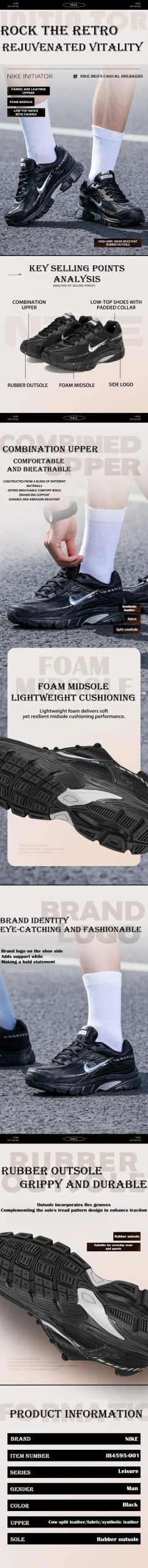 Nike Men's Shoes Initiator Sneakers Trendy Retro Dad Shoes Comfortable Sports Casual Shoes Ib4595-001